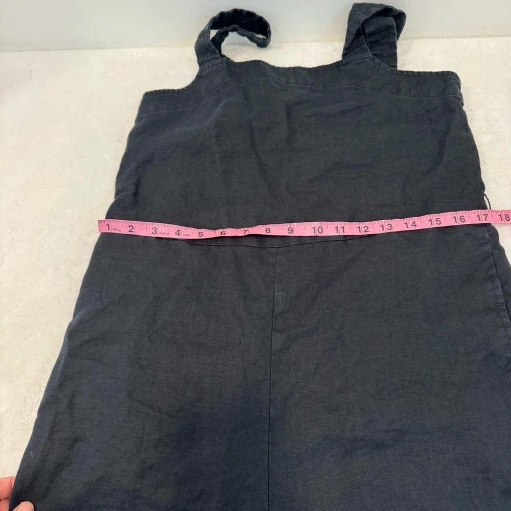 Everlane Womens 100% Linen Square-Neck Jumpsuit in Black Pockets Straps Size 4